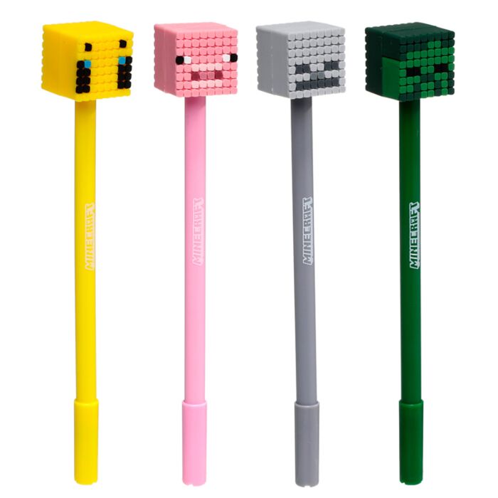 Puckator Minecraft Fine Tip Pen with Silicone Topper (Pig/Bee/Zombie/Skeleton)