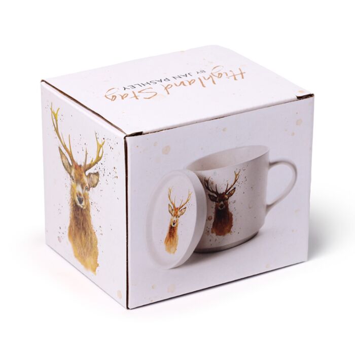 Puckator Jan Pashley Stag Porcelain Mug & Coaster Lid Set