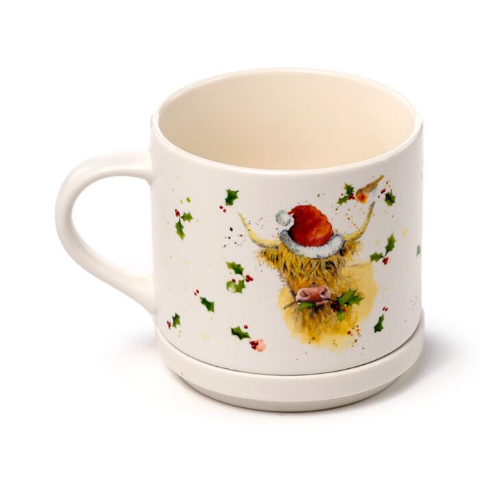 Puckator Christmas Jan Pashley Highland Coo Porcelain Mug & Coaster Lid Set
