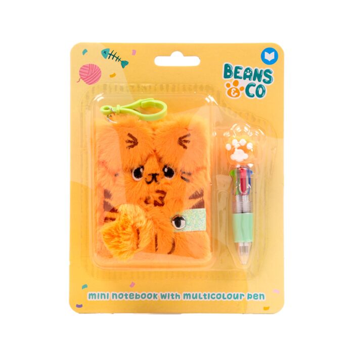 Puckator Beans & Co Cat Plush A7 Mini Notepad & Multi Colour Pen (4 Colours)