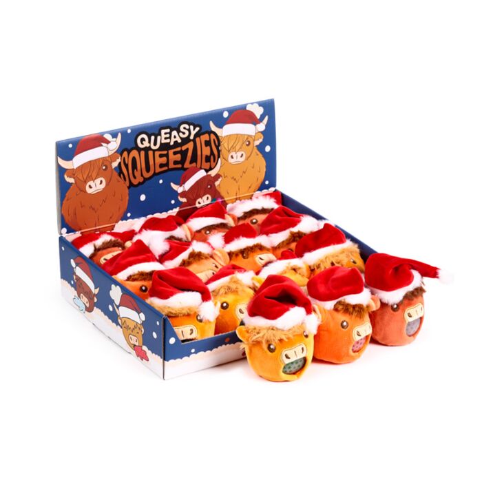 Puckator Queasy Squeezies Christmas Hat Highland Coo Plush Squeezy Toy