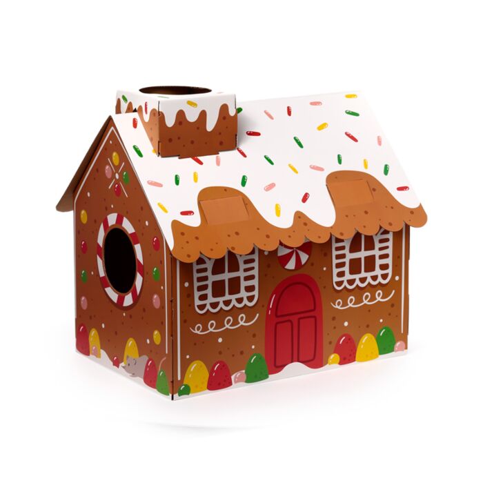 Puckator Christmas Gingerbread Lane Cat Playhouse 100% Cardboard Cat Den