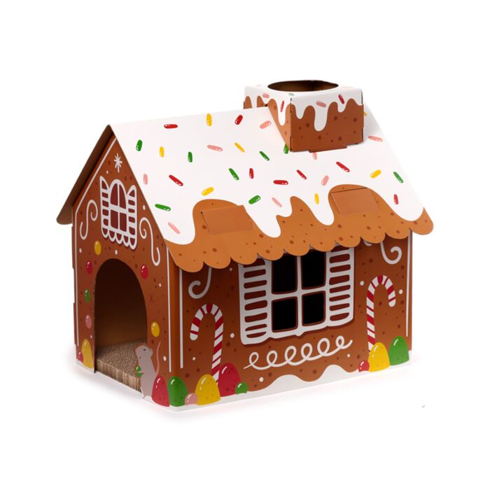 Puckator Christmas Gingerbread Lane Cat Playhouse 100% Cardboard Cat Den
