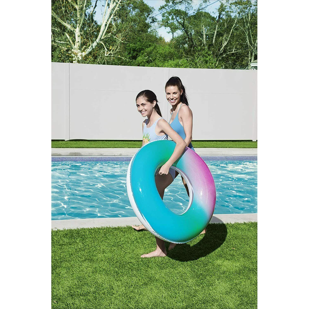 Bestway Inflatable Rainbow Swim Ring Summer Kids Beach Pool Fun Water Float 36" - BW36126