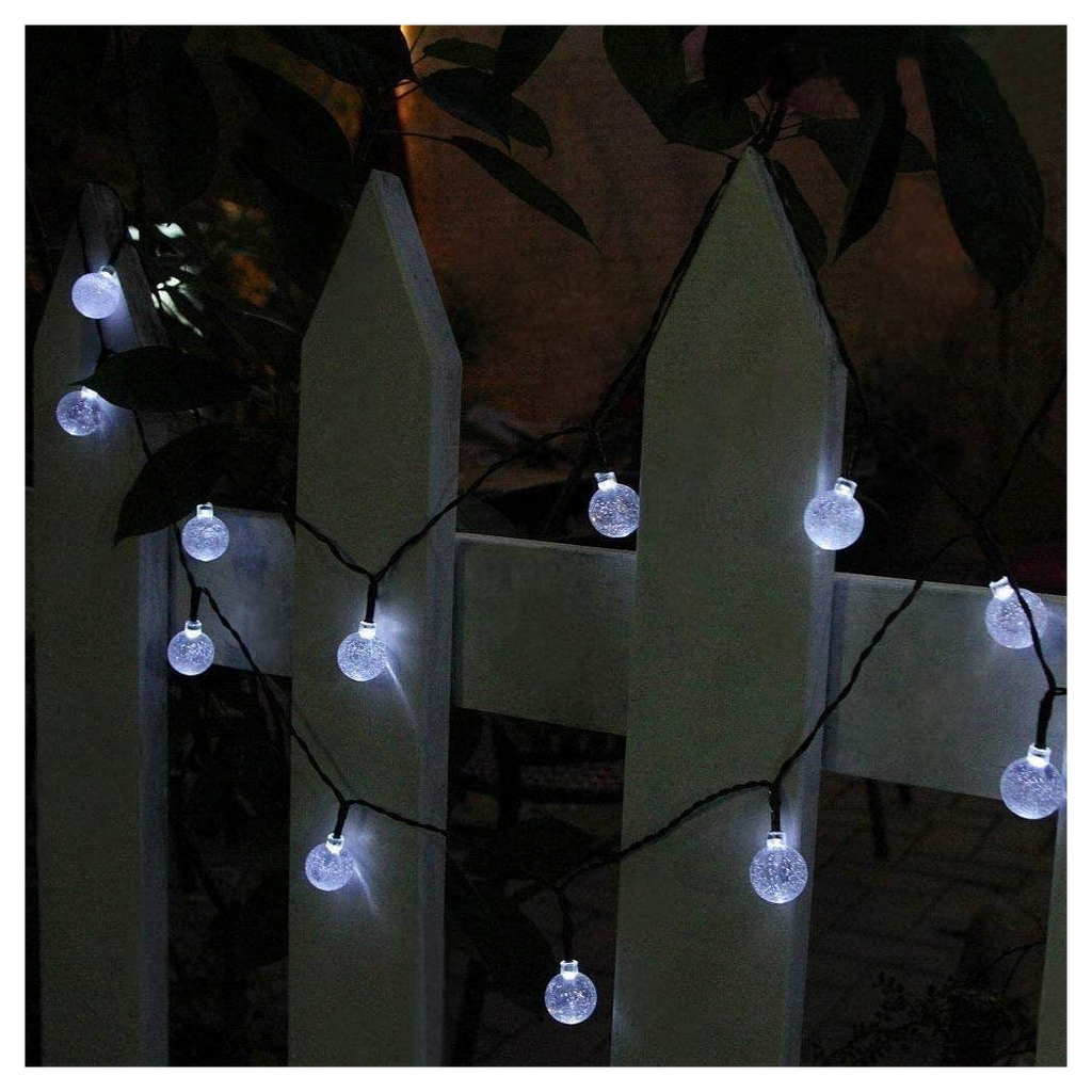 Planet Solar 30 White Crystal Ball Solar Powered String Lights 6m