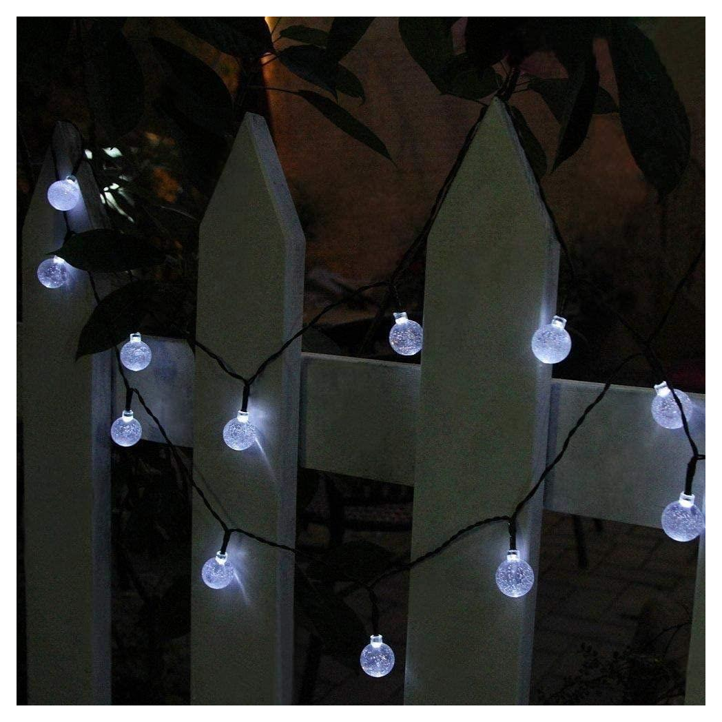 Planet Solar 30 White Crystal Ball Solar Powered String Lights 6m