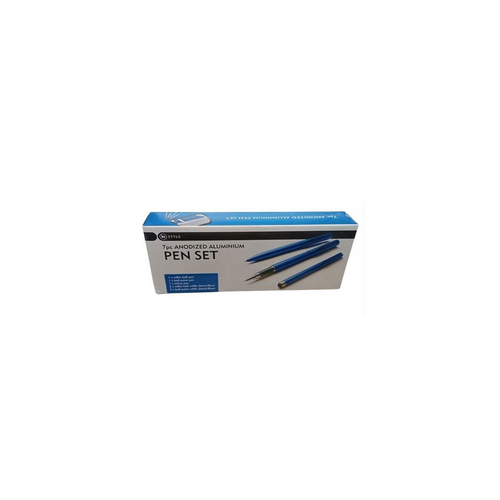 DSL Instyle 7pc Black/Blue Ink  Pen & Refills Anodized Aluminium Blue Case Pen Set Box 2799
