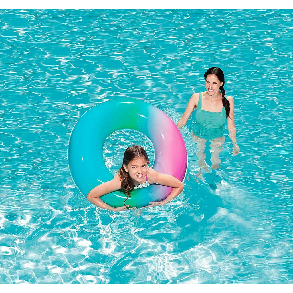 Bestway Inflatable Rainbow Swim Ring Summer Kids Beach Pool Fun Water Float 36" - BW36126