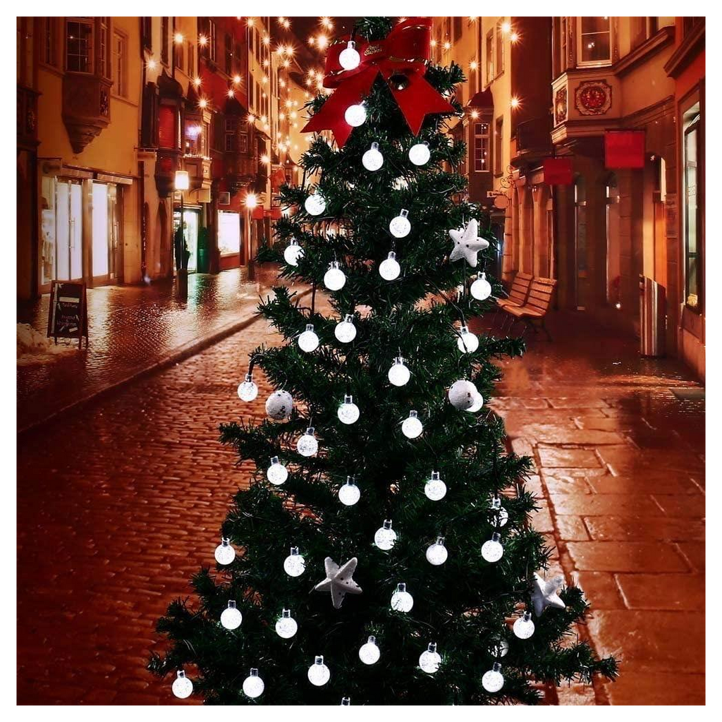 Planet Solar 30 White Crystal Ball Solar Powered String Lights 6m