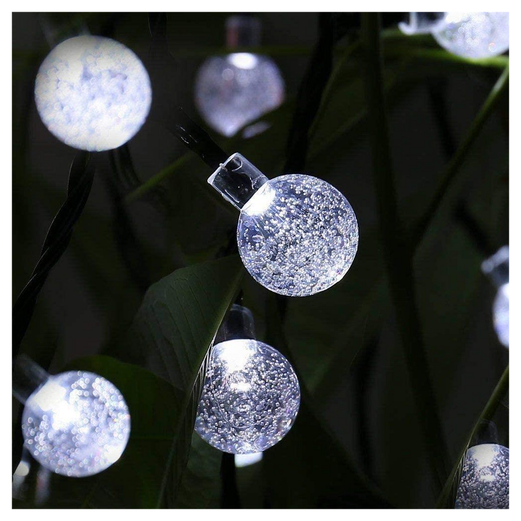 Planet Solar 30 White Crystal Ball Solar Powered String Lights 6m