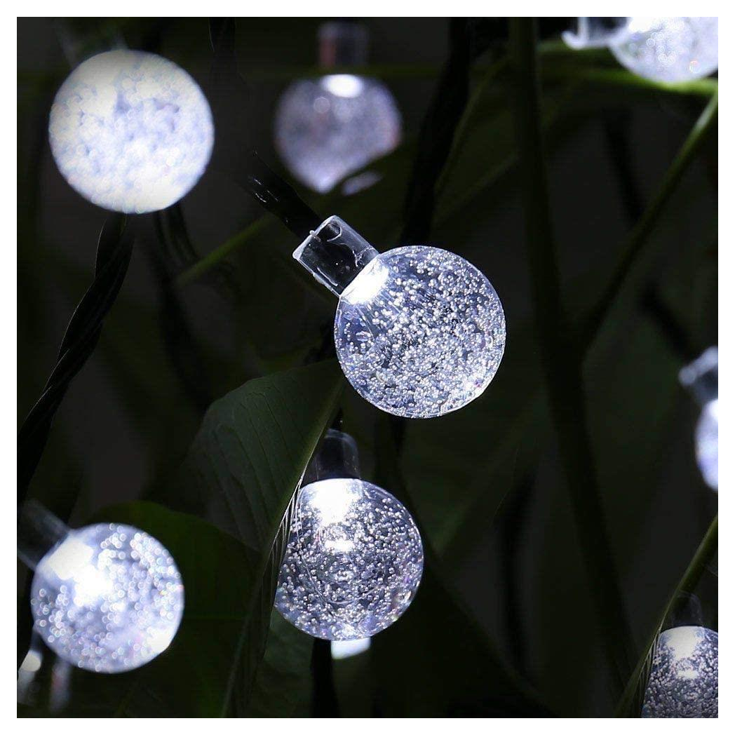 Planet Solar 30 White Crystal Ball Solar Powered String Lights 6m